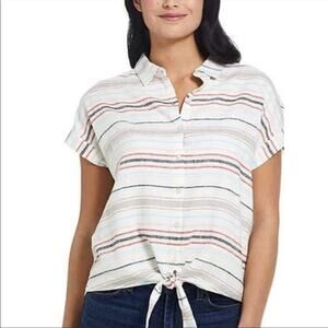 Weatherproof Front Knot Linen Button Up Top Blouse Medium